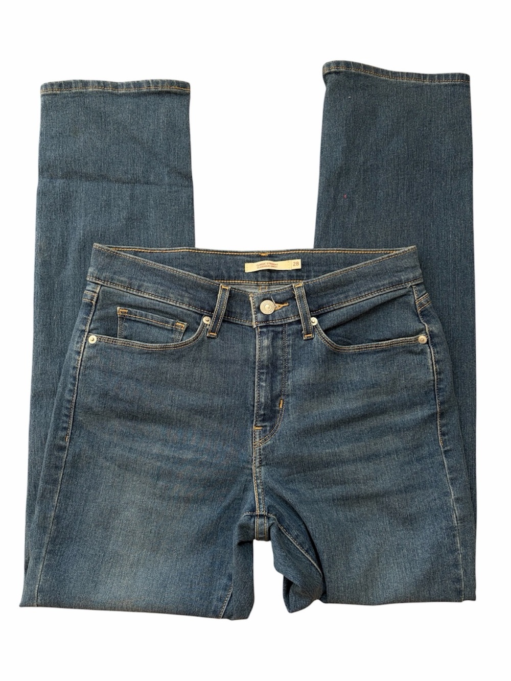 Levi’s Classic Straight Jeans Medium Wash Mid Rise Stretch Denim Minimalist Y2K